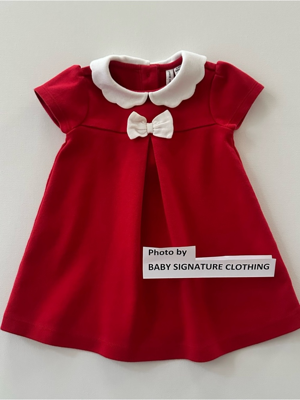 Janie and Jack 3-6 Months Baby Girl Red Dress White Scalloped Collar Bow Holiday